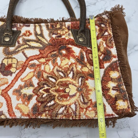 Myra Bag Tote Handbag Womens Brown Canvas Leather Trim Tapestry Boho Zip Top - Picture 13 of 15